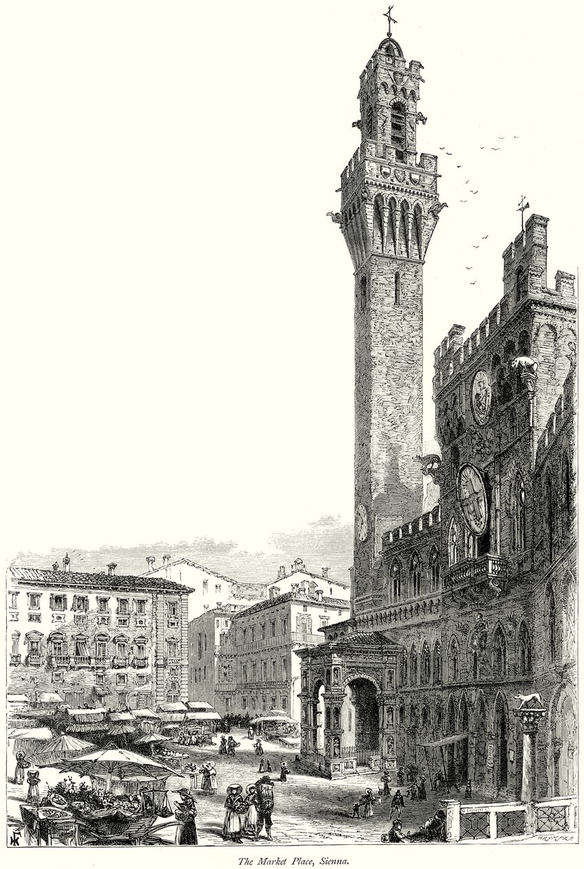 Piazza del Mercato, Siena (incisione) da English School