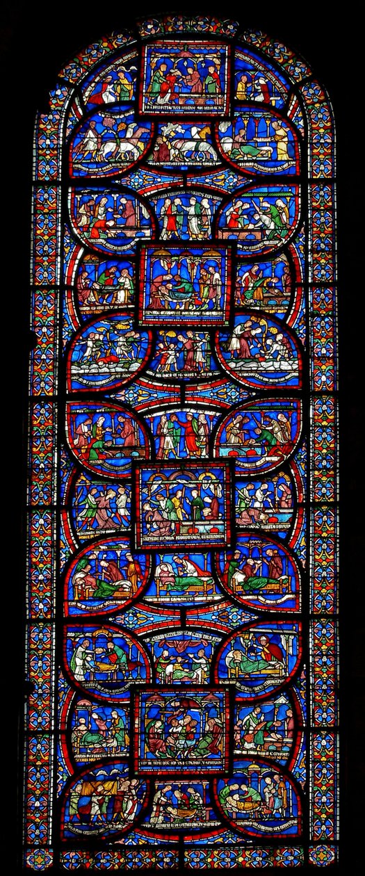 La Finestra dei Miracoli raffigurante varie storie di guarigione da English School