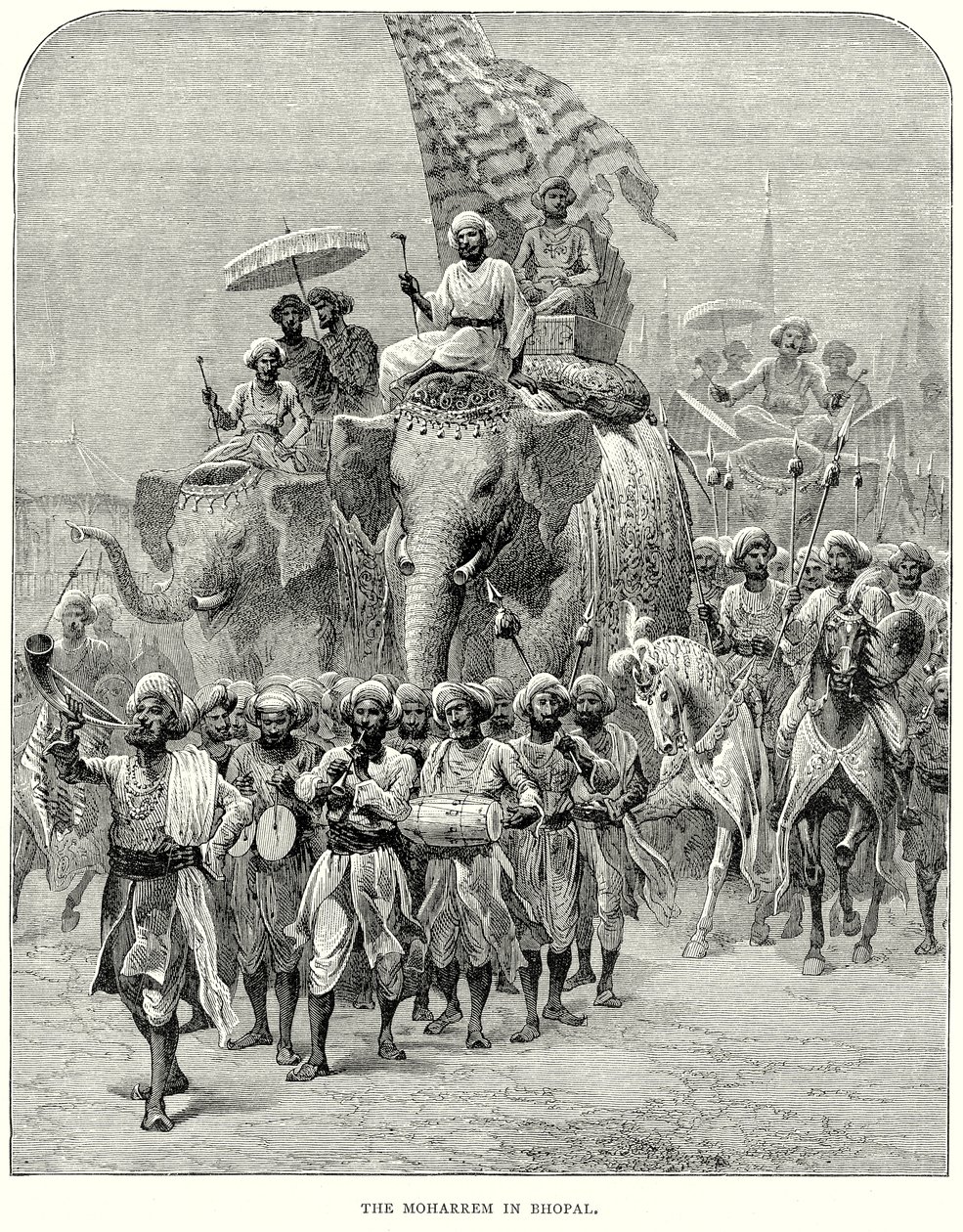 Il Moharrem a Bhopal (incisione) da English School
