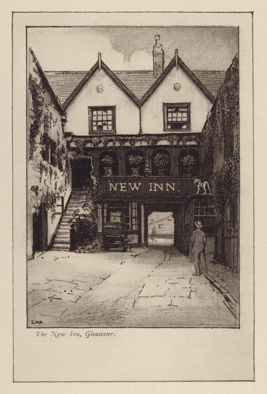 Il New Inn, Gloucester (litografia) da English School