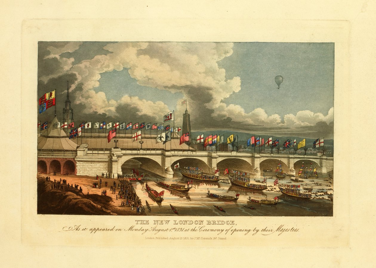 Il nuovo ponte di Londra, come appariva lunedì 1 agosto 1831, alla cerimonia di apertura da parte delle loro Maestà, 1831 da English School