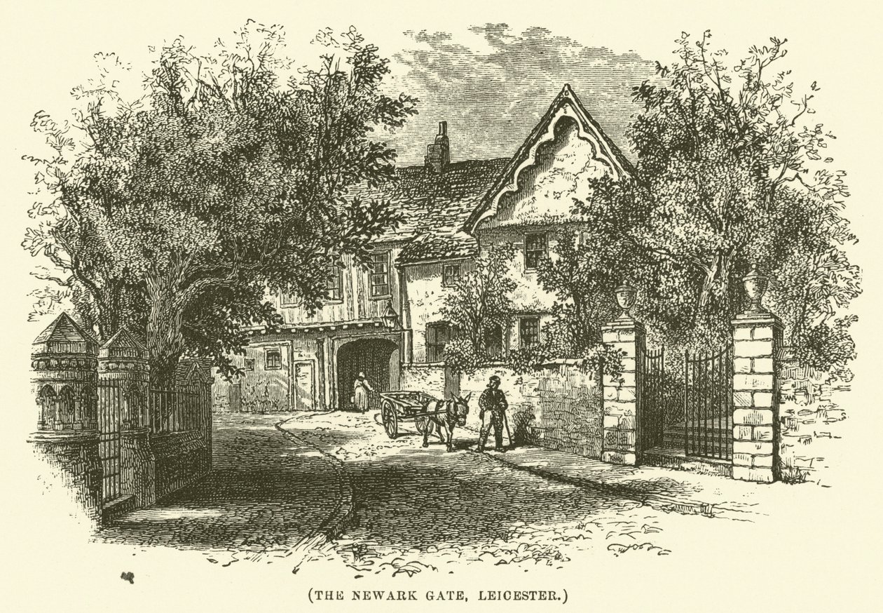La porta di Newark, Leicester (incisione) da English School