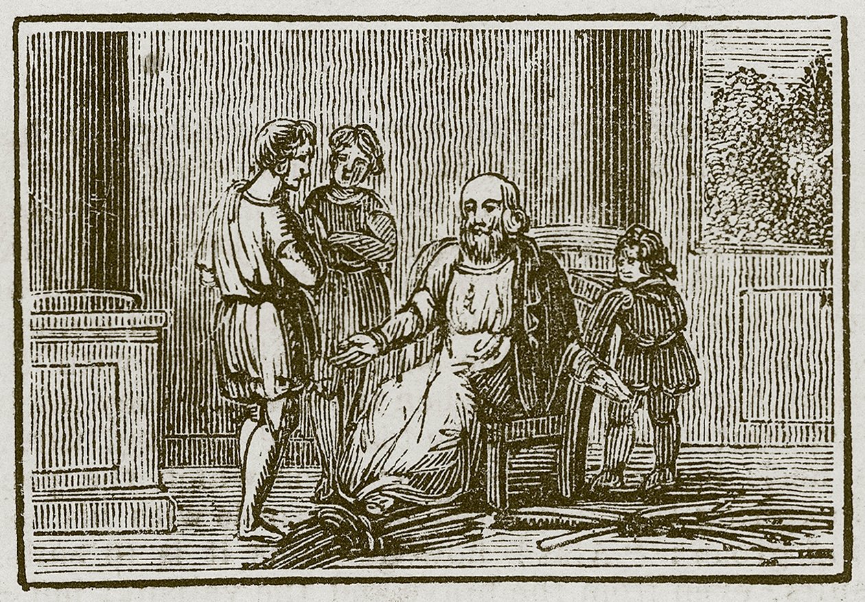 Il vecchio e i suoi figli (incisione) da English School