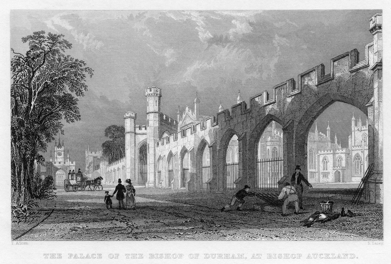 Il palazzo del vescovo di Durham, a Bishop Auckland, 1833 da English School