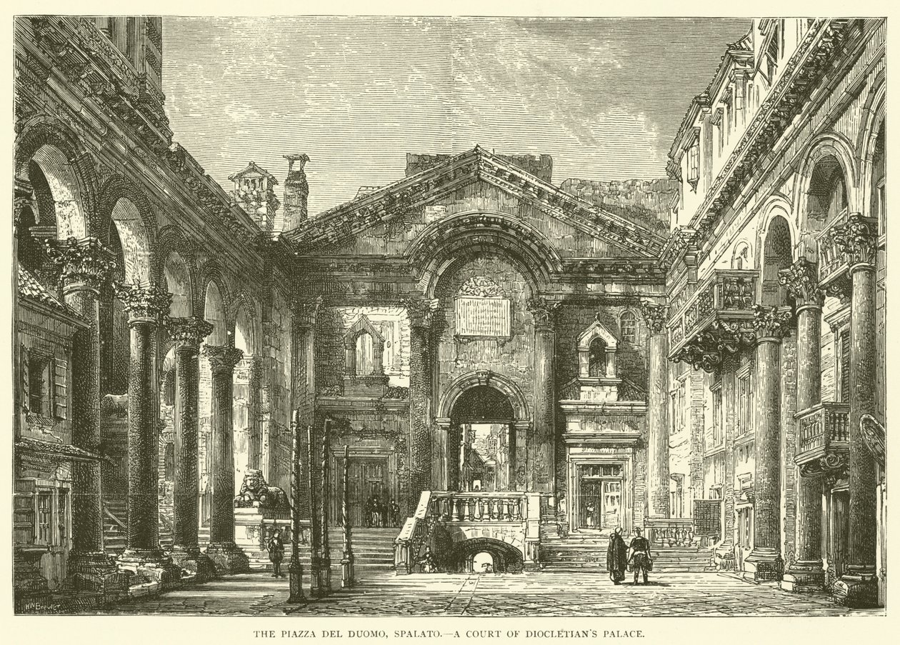 Piazza del Duomo, Spalato, una corte del Palazzo di Diocleziano (incisione) da English School