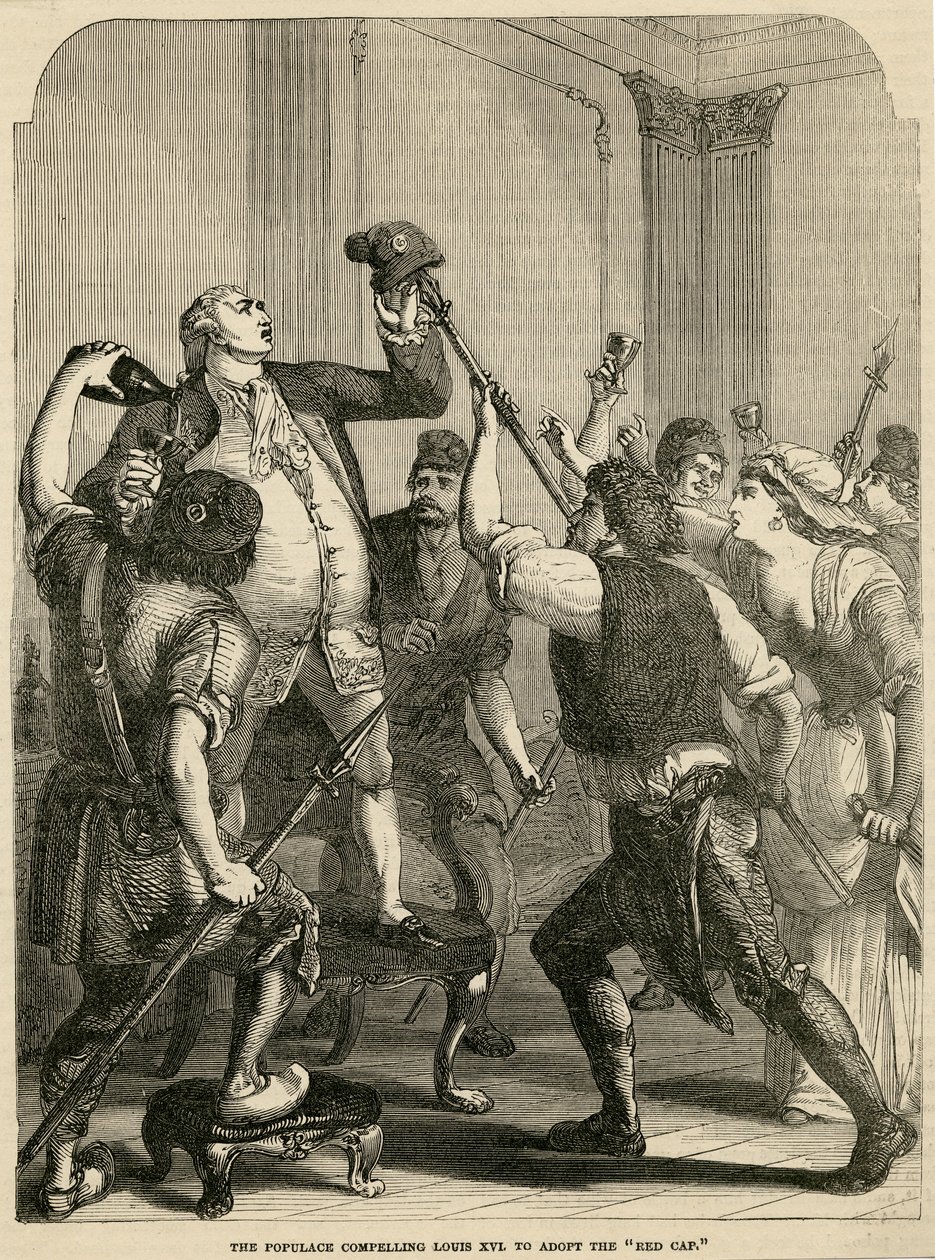 Il popolo costringe Luigi XVI ad adottare il berretto rosso, 1792 da English School