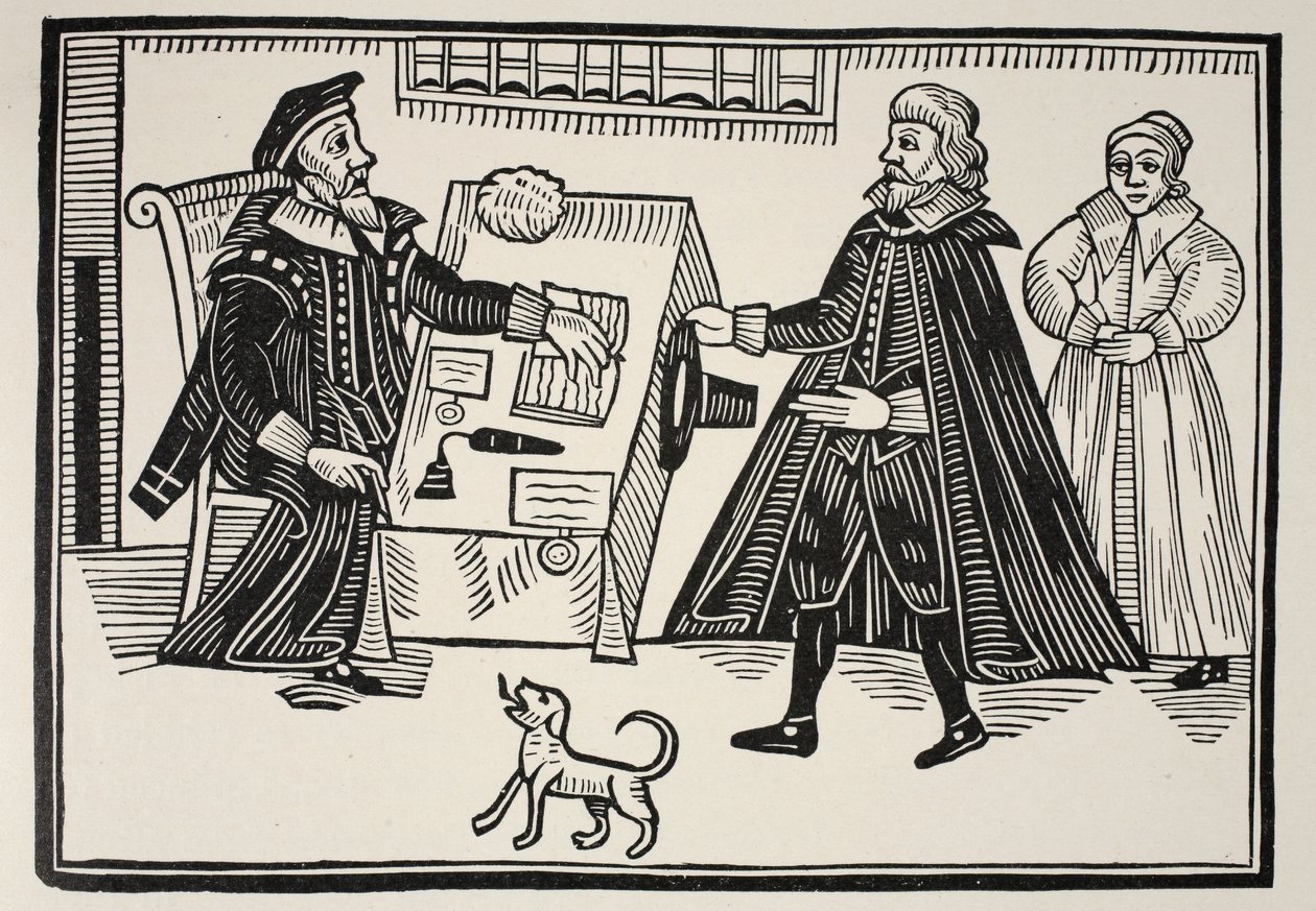 Il Proctor e il Parator, frontespizio di un trattato sugli abusi e le esorbitanze delle Corti Spirituali, 1641 da English School