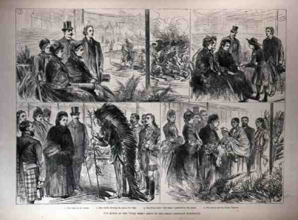 La Regina allo spettacolo del selvaggio West della Grande Esposizione Americana, da The Illustrated London News, 21 maggio 1887 da English School