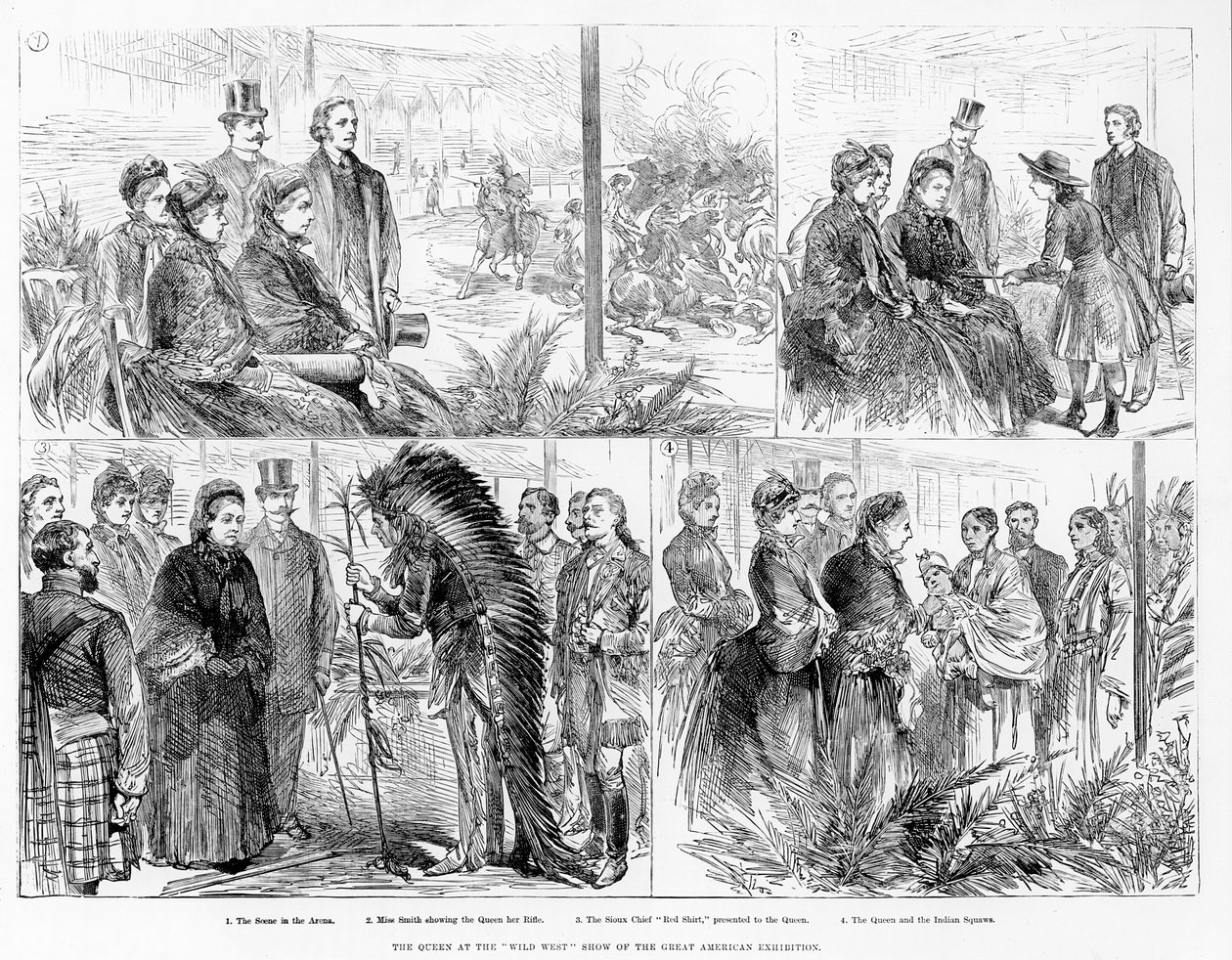 La regina allo spettacolo del selvaggio West della Grande Esposizione Americana, 1887 da English School