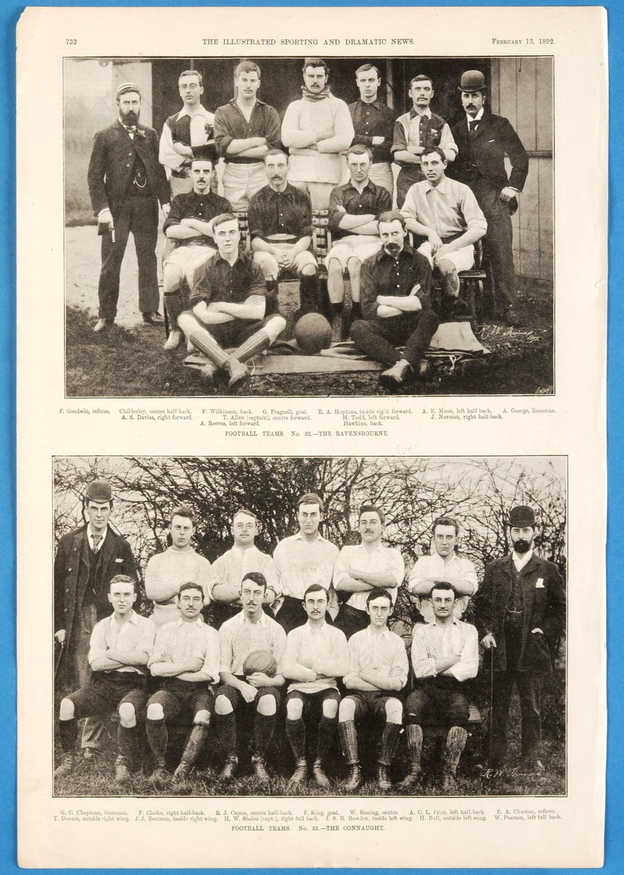 I Ravensbourne e i Connaught, squadre di calcio presenti in The Illustrated Sporting and Dramatic News, 13 febbraio 1892 da English School