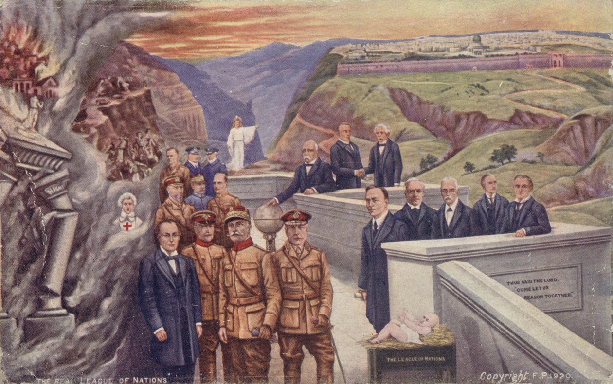 La vera Società delle Nazioni (litografia a colori) da English School