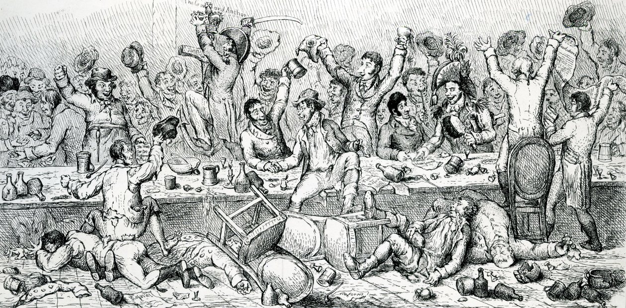 Il pranzo dei riformatori, illustrazione tratta dal Satirist, 1809 da English School