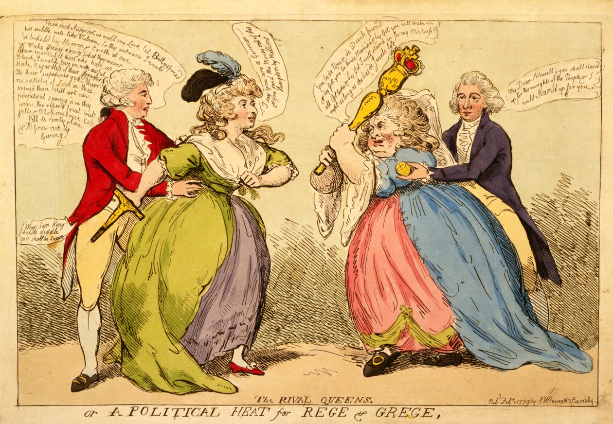 Le regine rivali o un calore politico per Rege e Grege, 1789 da English School