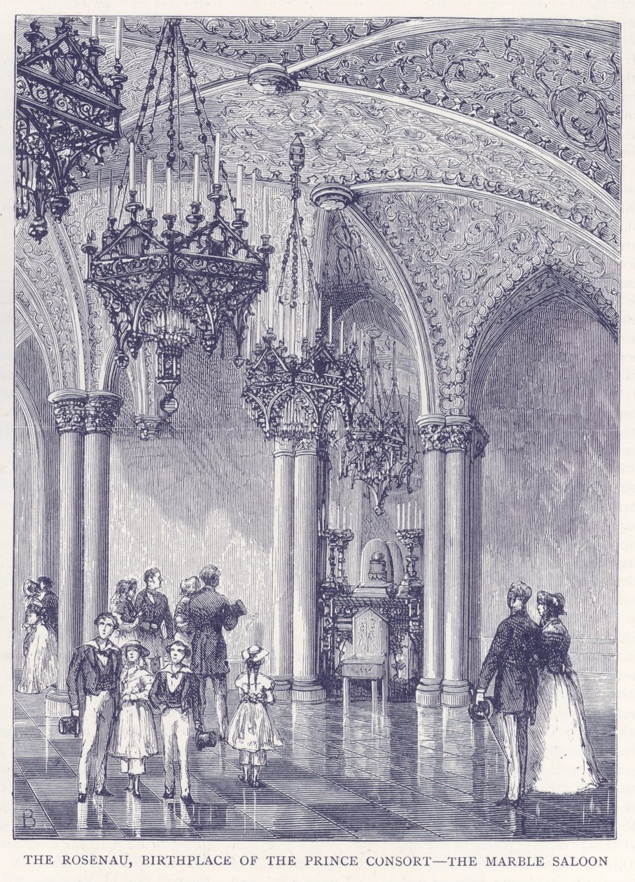Il Rosenau, palazzo di nascita del Principe Consorte - Il Sallon di marmo (incisione) da English School