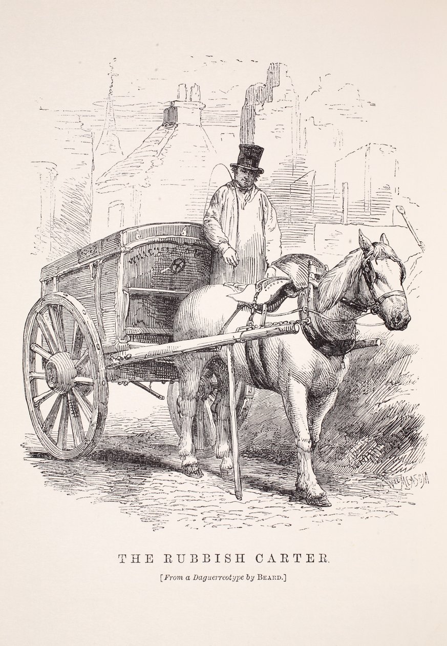 Il carrettiere della spazzatura, dal dagherrotipo di Richard Beard, illustrazione da London Labour and London Poor di Henry Mayhew, pub. 1862 da English School