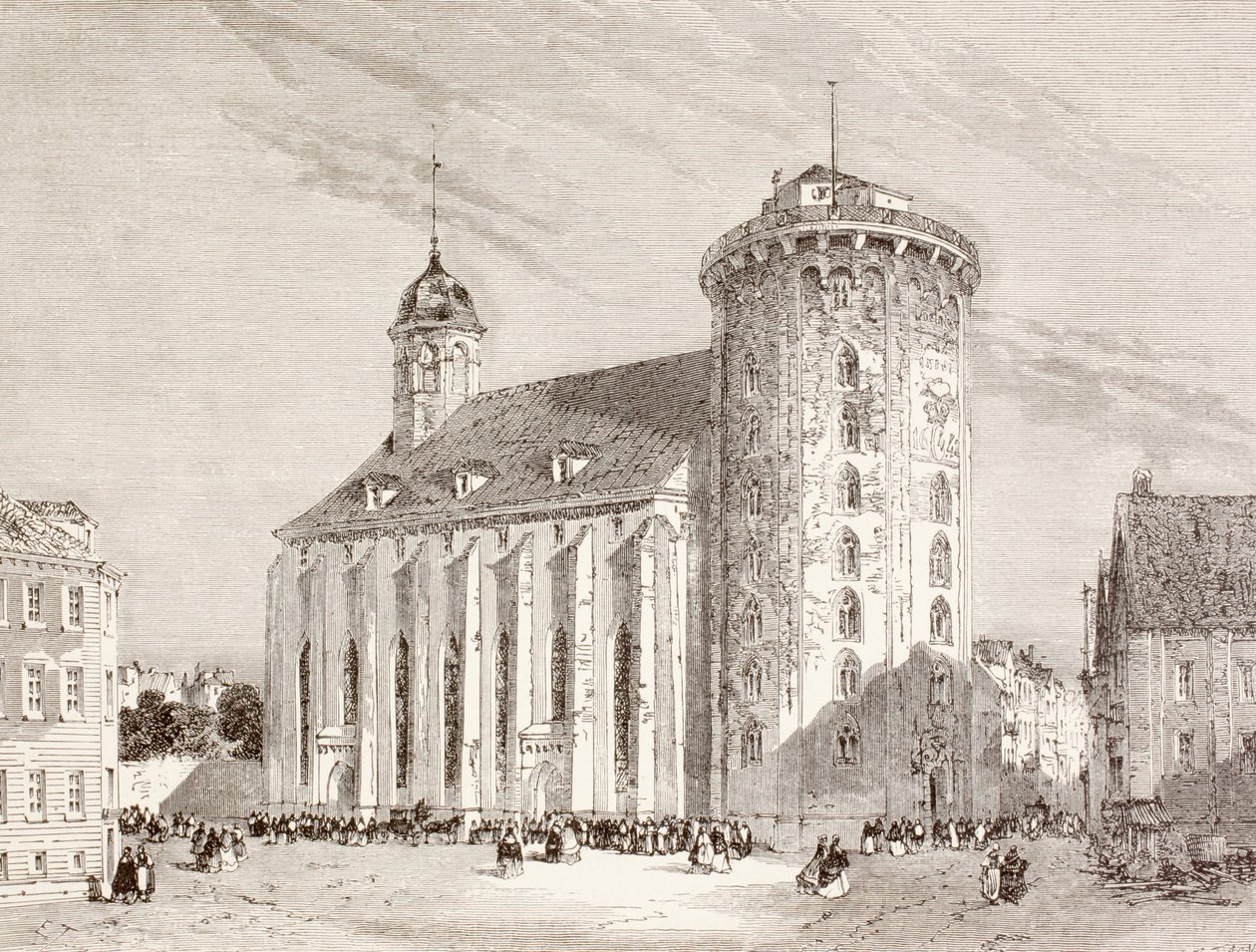 La Rundetarn o Torre Rotonda a Copenaghen, Danimarca nel XIX secolo (litografia) da English School