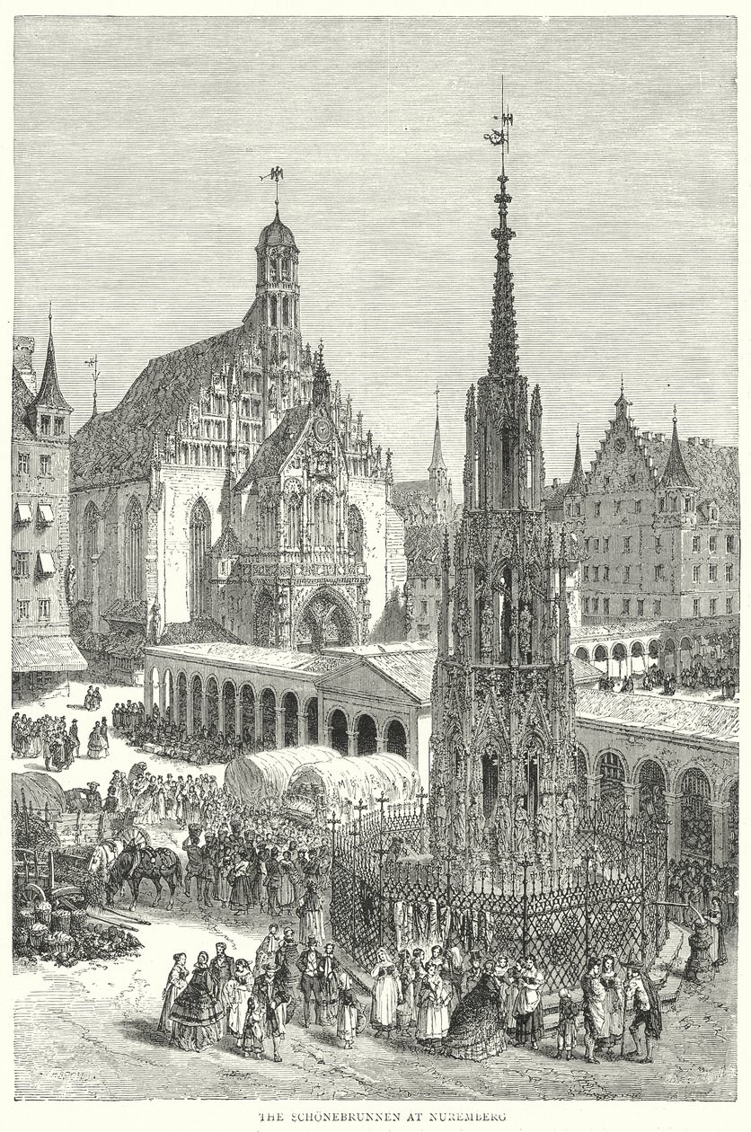 Gli Schonebrunnen a Norimberga (incisione) da English School