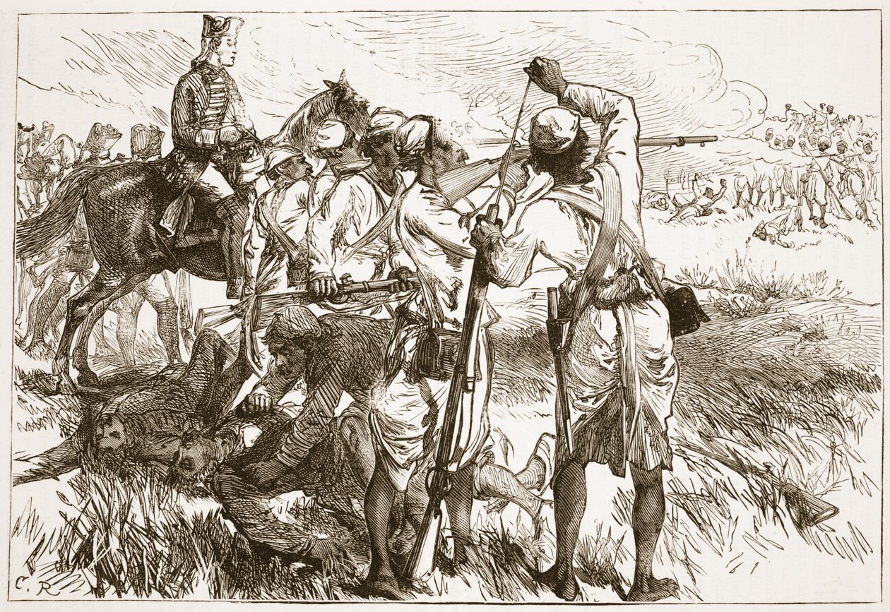 I Sepoy a Buxar, illustrazione da Cassells Illustrated History of India di James Grant, pub. 1879 da English School