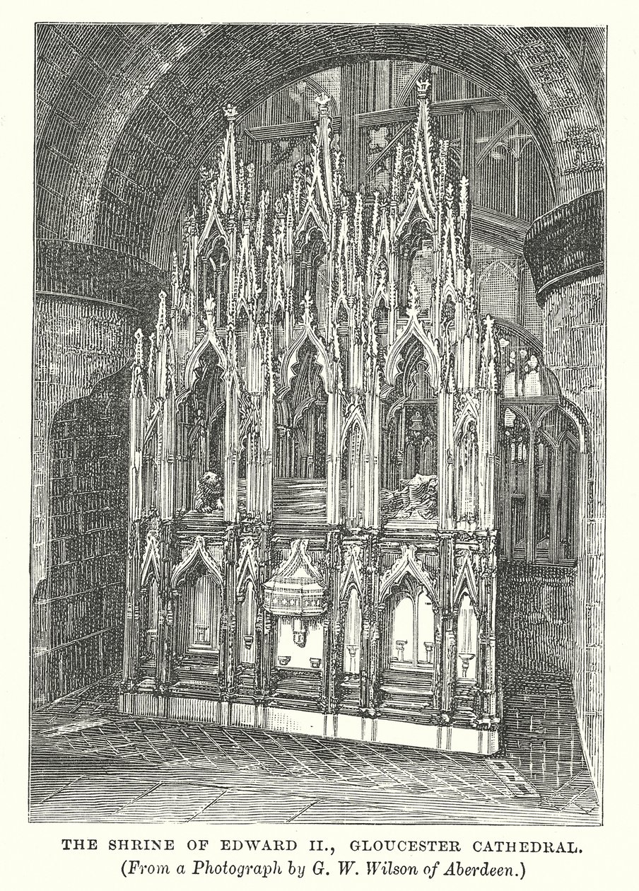 Il Santuario di Edoardo II, Cattedrale di Gloucester (incisione) da English School