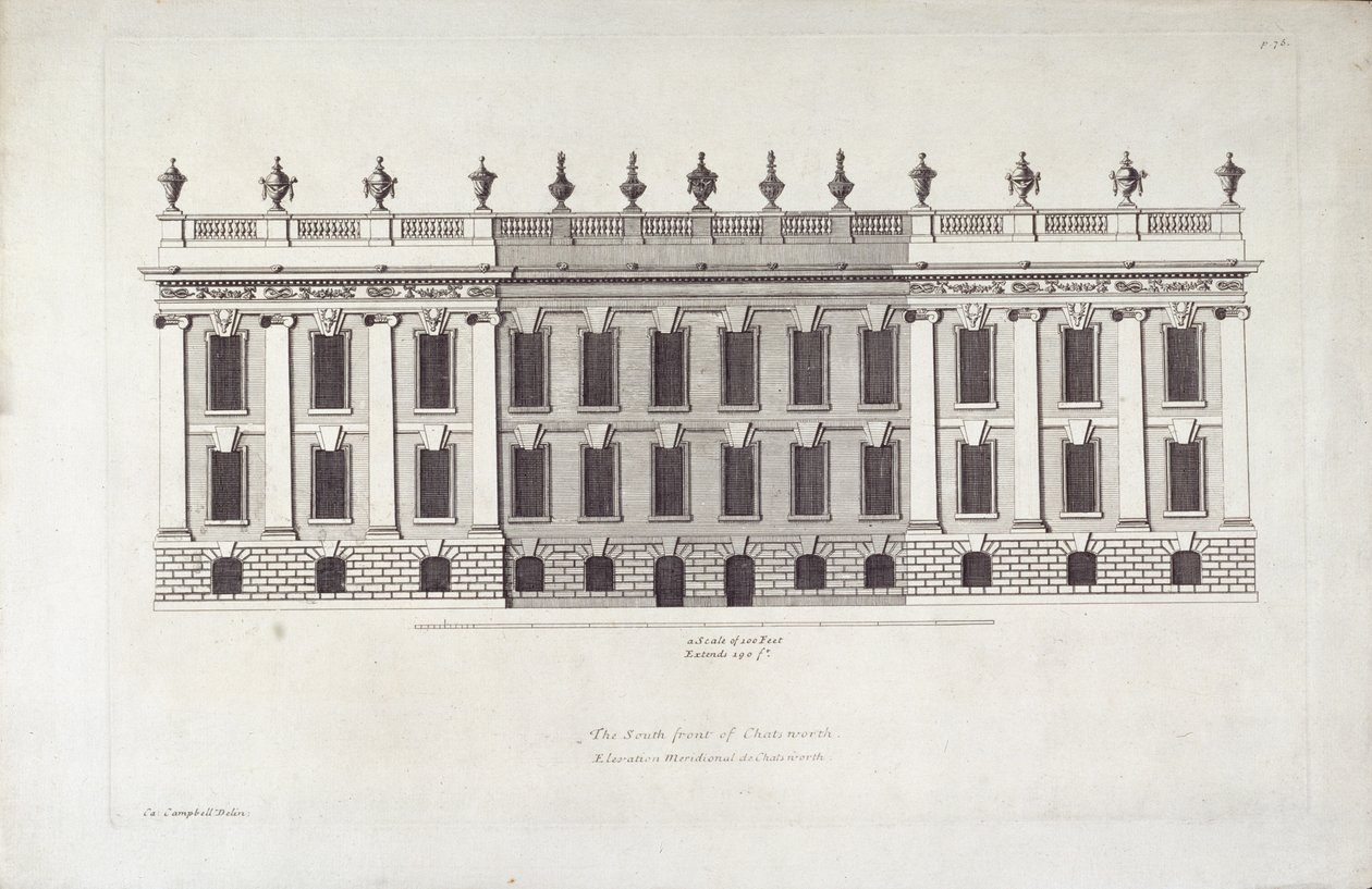 La Facciata Sud di Chatsworth, illustrazione da 