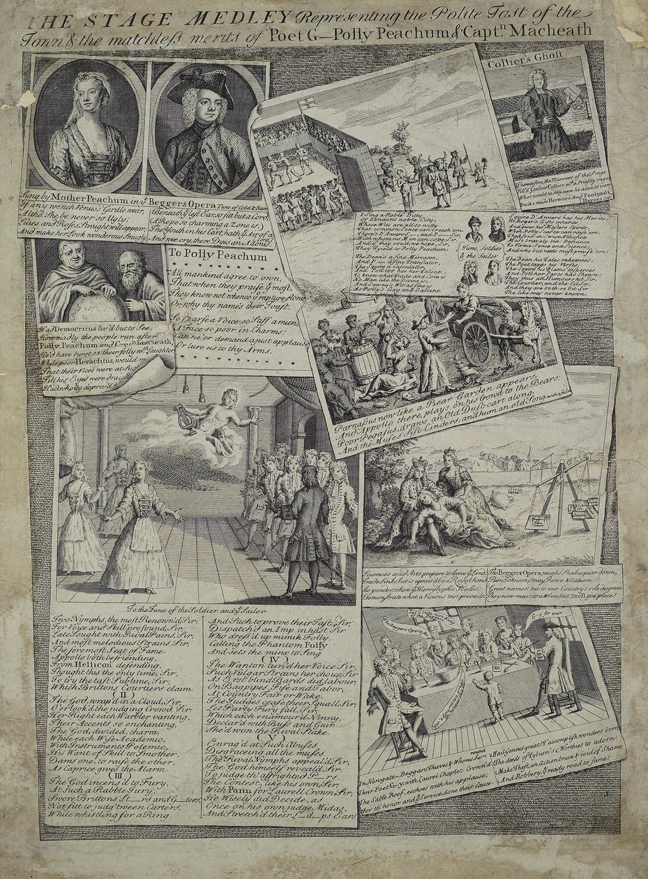 Il Medley del palcoscenico che rappresenta il gusto raffinato della città e i meriti incomparabili del poeta G., Polly Peachum e Capitano Macheath, c.1728 da English School