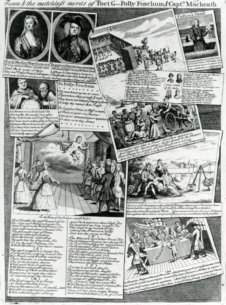 Il Medley del palcoscenico che rappresenta il gusto raffinato della città e i meriti incomparabili del poeta G., Polly Peachum e Capitano Macheath, c.1728 da English School