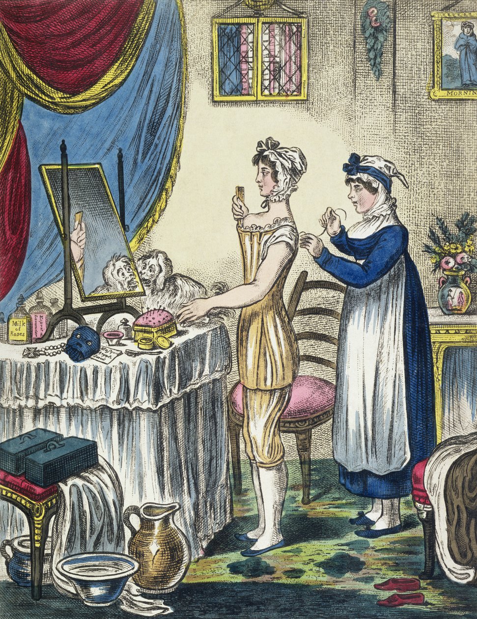 Le Stays, tavola 1 da The Progress of the Toilet, c.1810 da English School