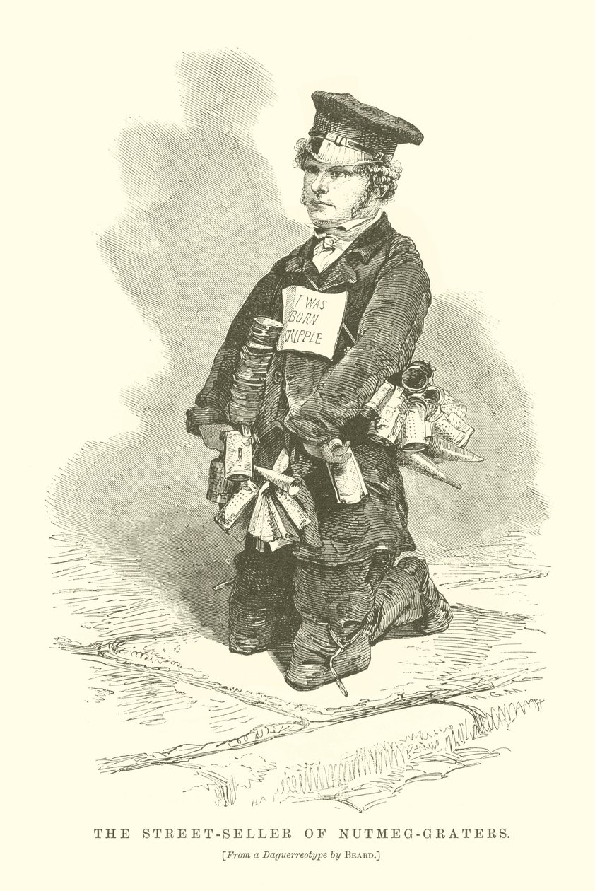 Il venditore ambulante di grattugie di noce moscata (incisione) da English School