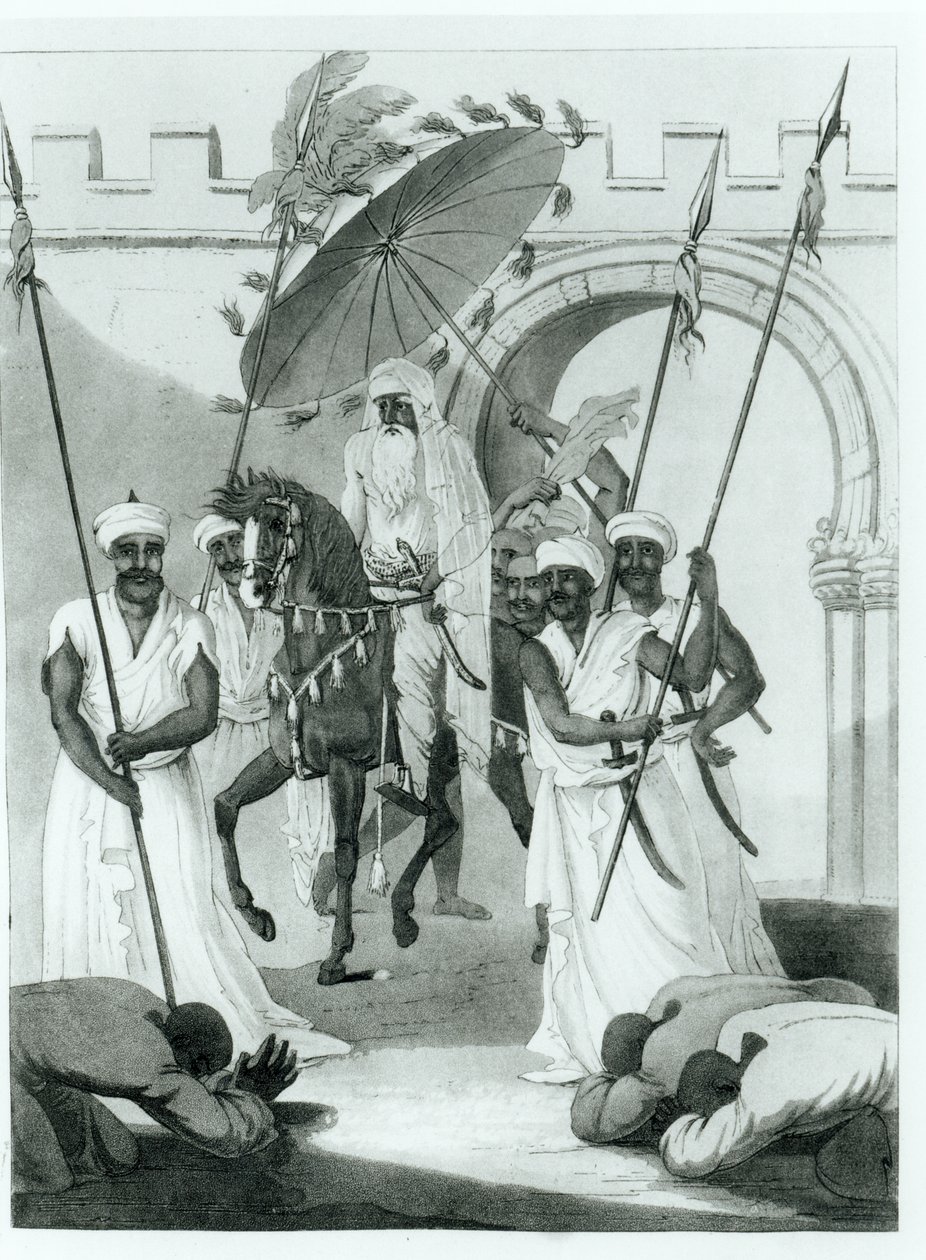 Il Sultano del Marocco esce per dare udienza, da Viaggi attraverso la Francia e la Spagna fino al Marocco di Maurice Keatinge, pubblicato nel 1817 da English School