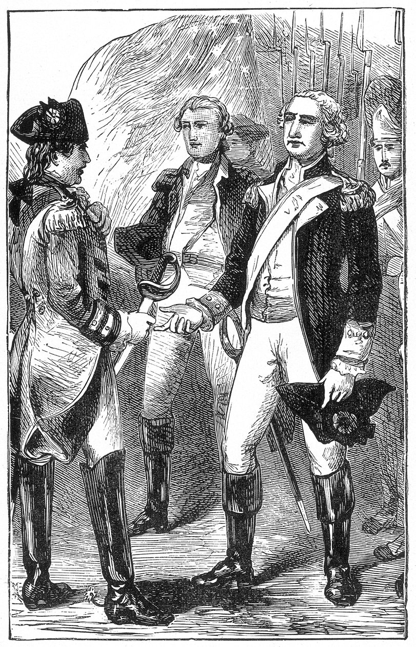 La resa di Cornwallis, dalla Storia di Francia, di Emile de Bonnechose, pubblicata da Ward, Lock and Co, Londra da English School