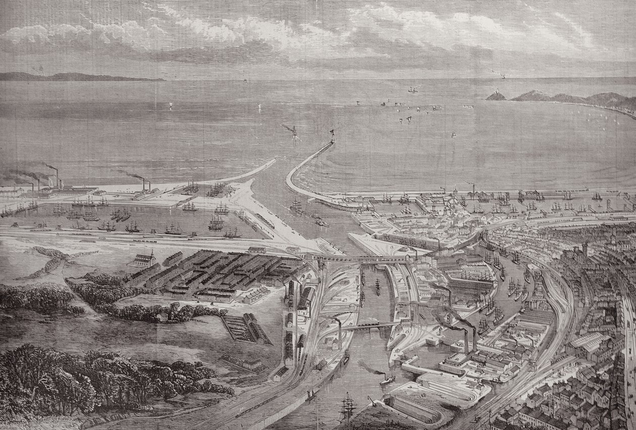 Il porto e i moli di Swansea, da The Illustrated London News, 22 ottobre 1881 da English School