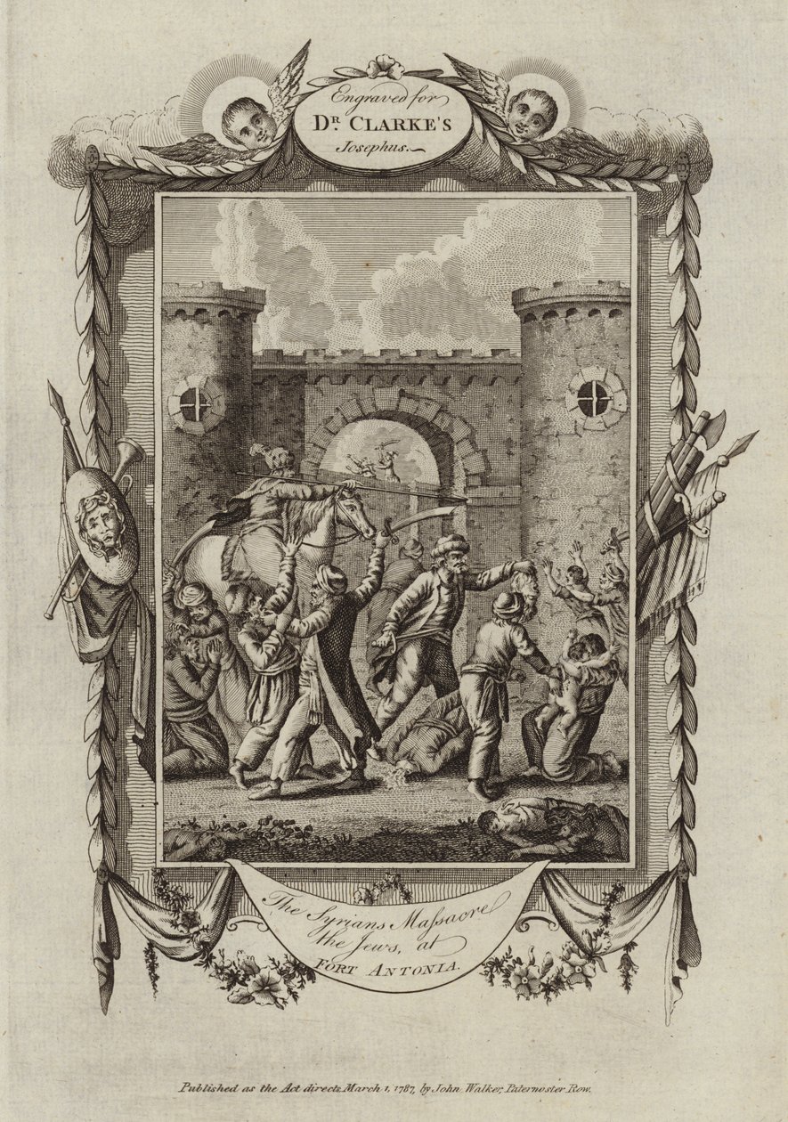 I siriani massacrano gli ebrei a Fort Antonia (incisione) da English School