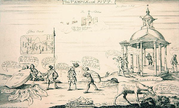 Il Tempio e Pitt (incisione) da English School