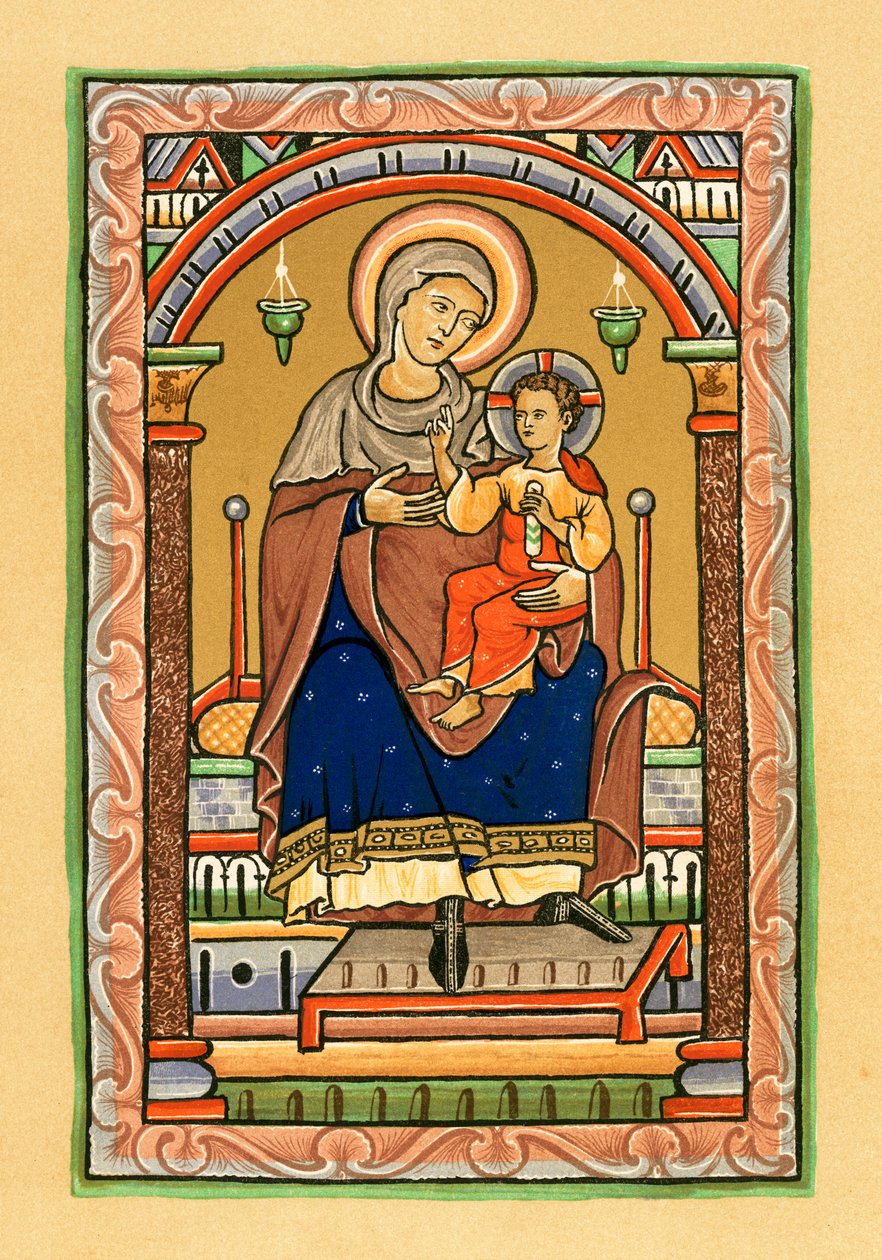 La Vergine e il Bambino (litografia a colori) da English School