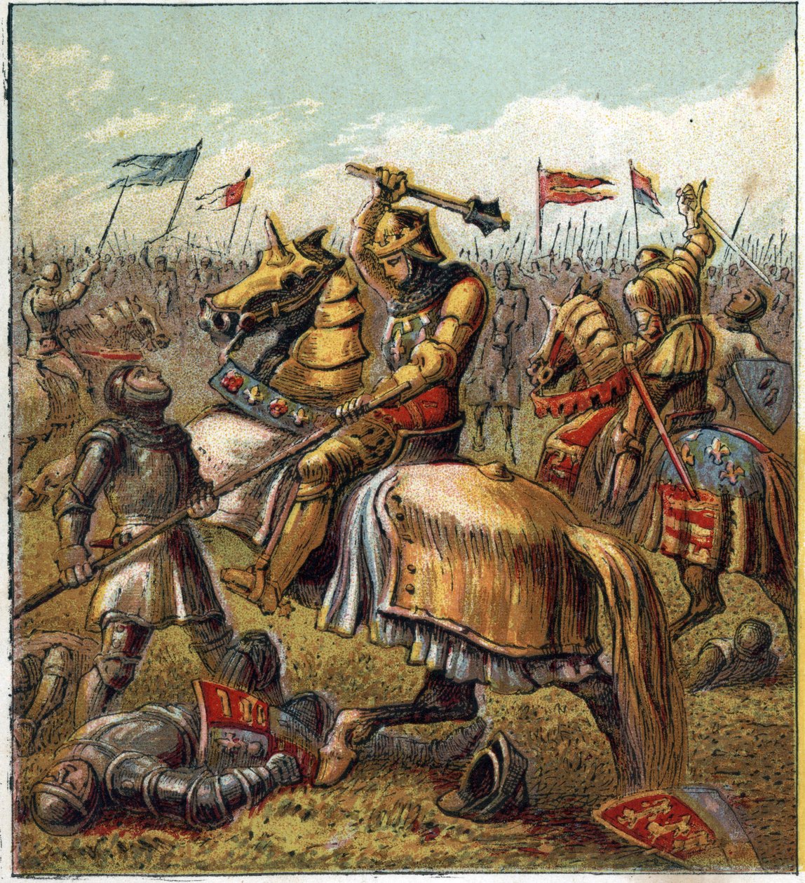 La Guerra delle Due Rose (1455-1485): Battaglia tra la Casa Reale di York e la Casa Reale di Lancaster. Illustrazione della Guerra Civile Inglese nata dalla divisione dei successori di Re Edoardo III (1327-1377) in due rami. da English School