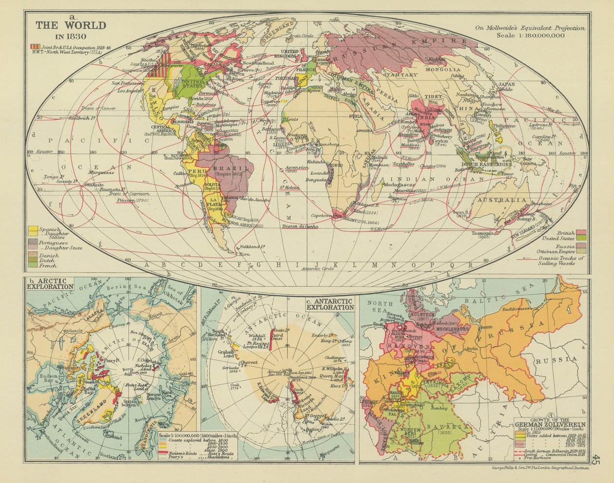 Il mondo nel 1830 (litografia a colori) da English School