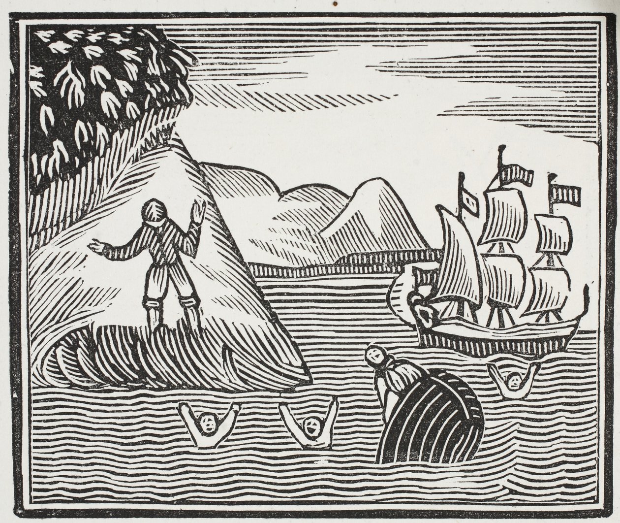Il naufragio, illustrazione da Chap-books del XVIII secolo di John Ashton, pub. 1882 da English School