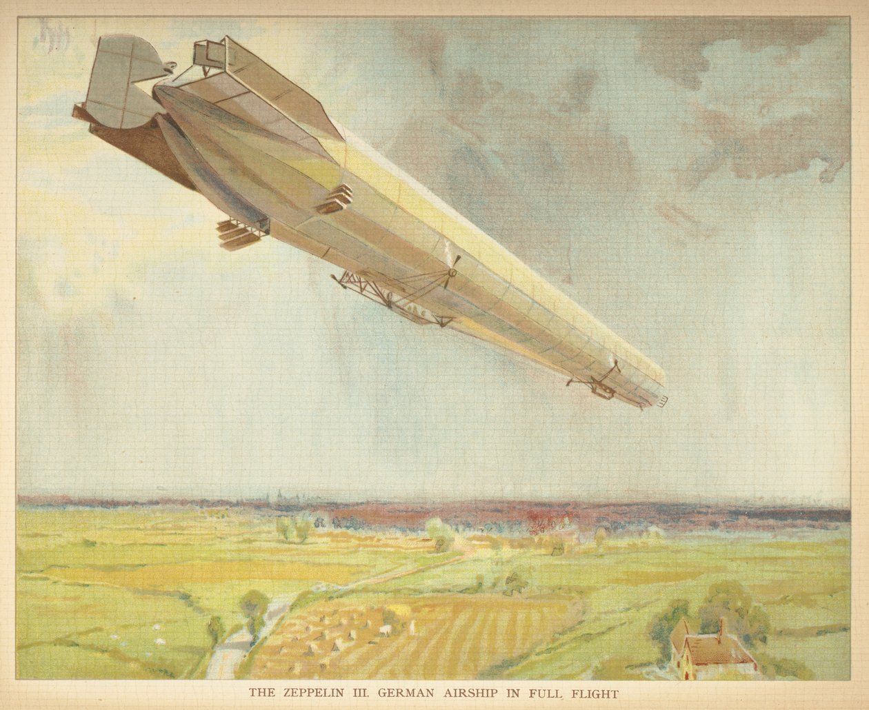 Il Zeppelin III. Dirigibile tedesco in pieno volo. Little people