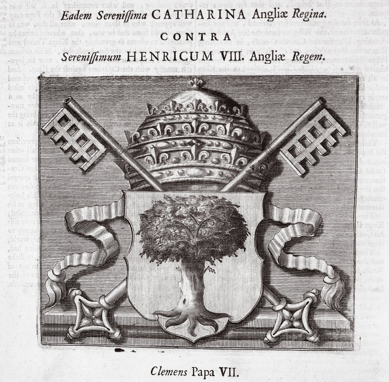 Le armi di Papa Clemente VII, illustrazione da Atti e Monumenti di John Foxe, nona edizione, pub. 1684 da English School