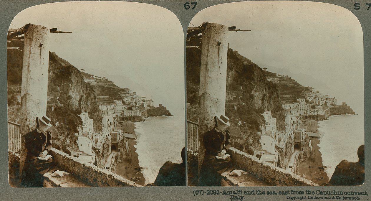 La costa di Amalfi e la Baia di Salerno da un convento convertito, una vista stereoscopica da English School