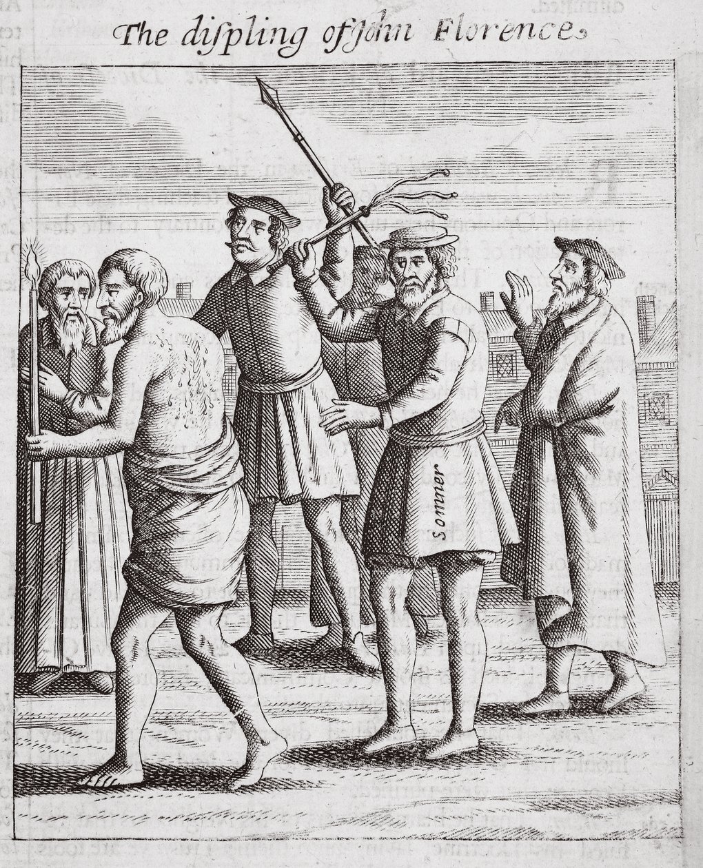 La disciplina di John Florence, illustrazione da Atti e Monumenti di John Foxe, nona edizione, pub. 1684 da English School