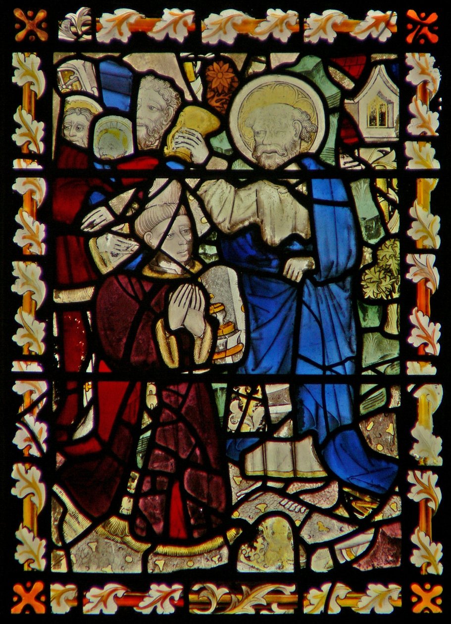 La finestra est che raffigura San Pietro che battezza un giovane da English School