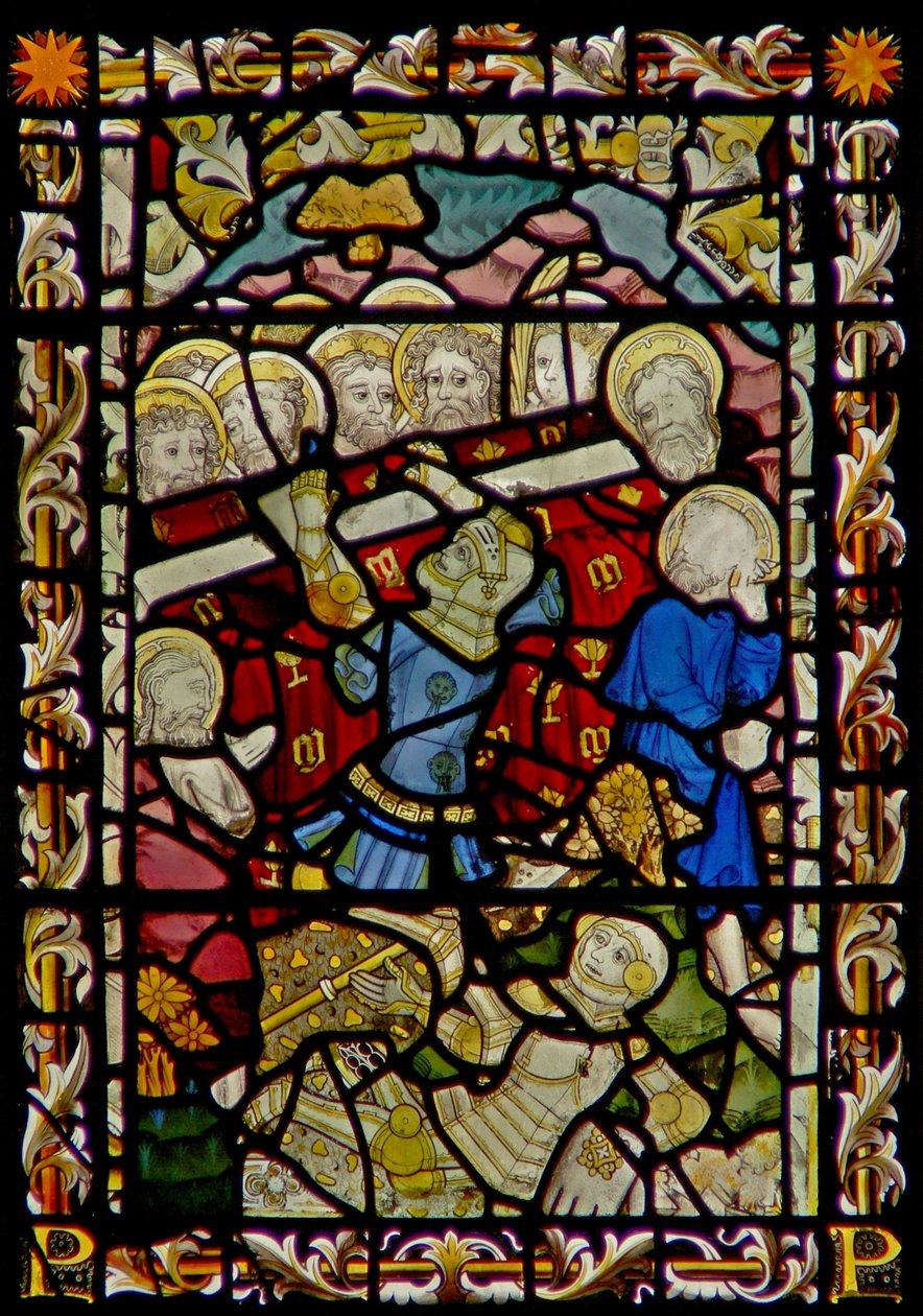 La finestra est che raffigura il funerale della Vergine Maria e il rovesciamento della bara (il ragazzo di Bourges) da English School