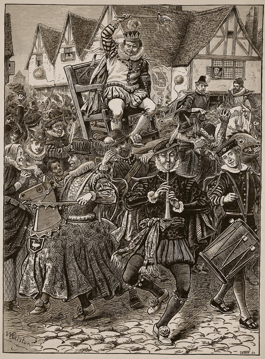 La burla di My Lord of Misrule, illustrazione da Cassells Illustrated History of England da English School