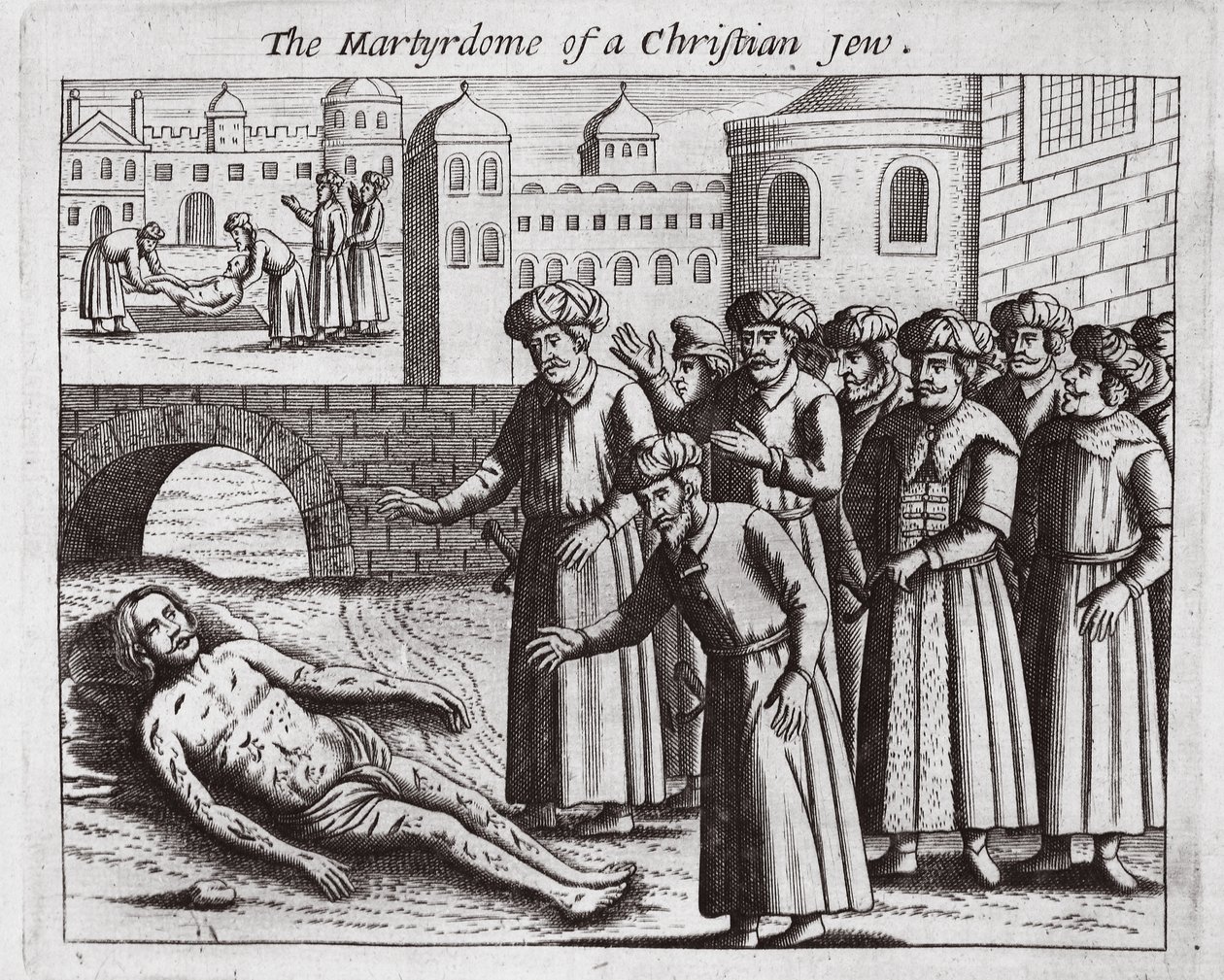 Il martirio di un ebreo cristiano, illustrazione da Atti e Monumenti di John Foxe, nona edizione, pub. 1684 da English School