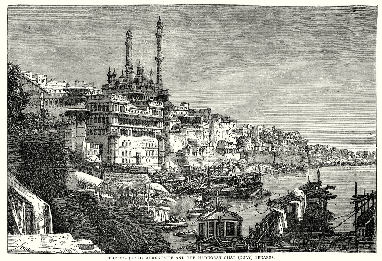 La moschea di Aurungzebe e il Madhoray ghat di Benares (incisione) da English School