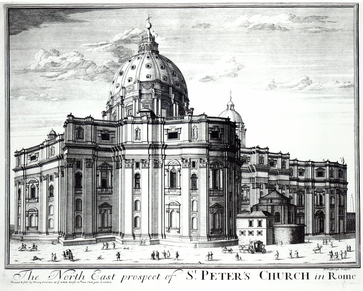La prospettiva nord-est della Chiesa di San Pietro, Roma, inciso da H. Hulfbergh da English School