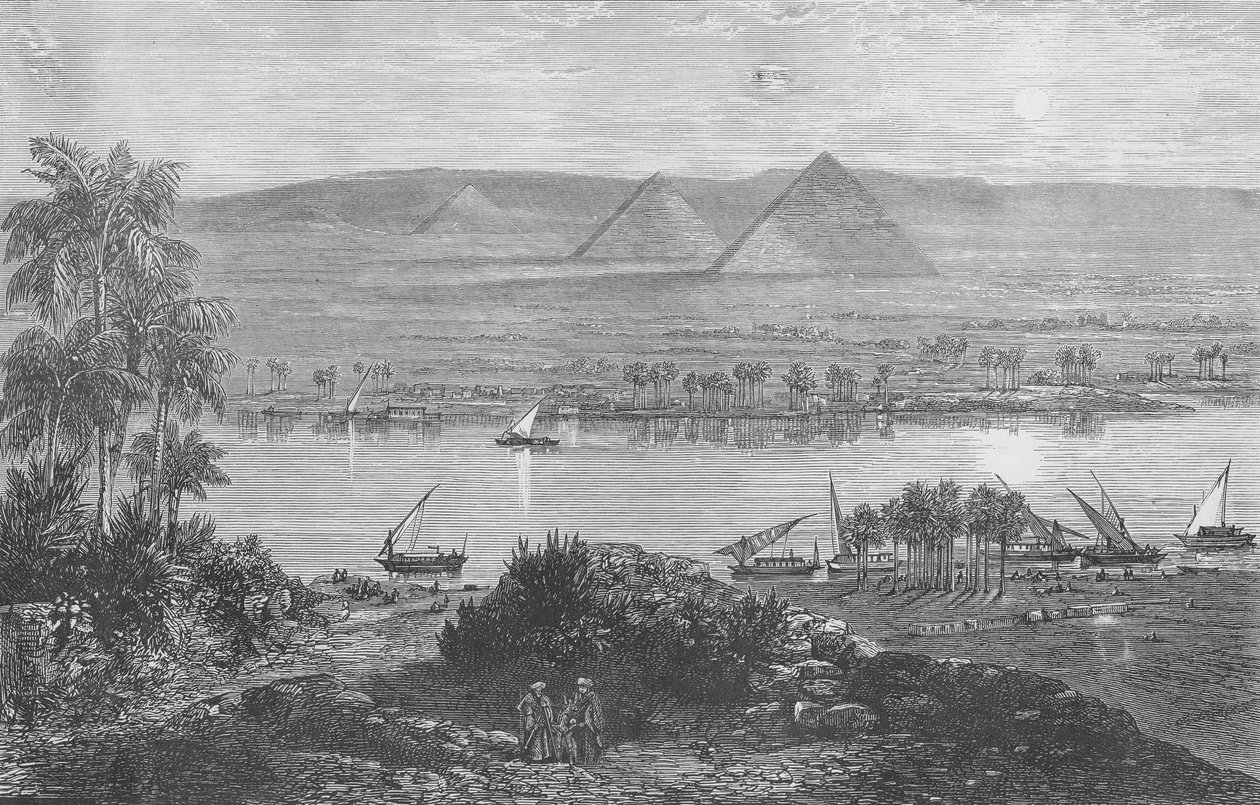 Le piramidi di Giza, dalla riva est del Nilo da English School