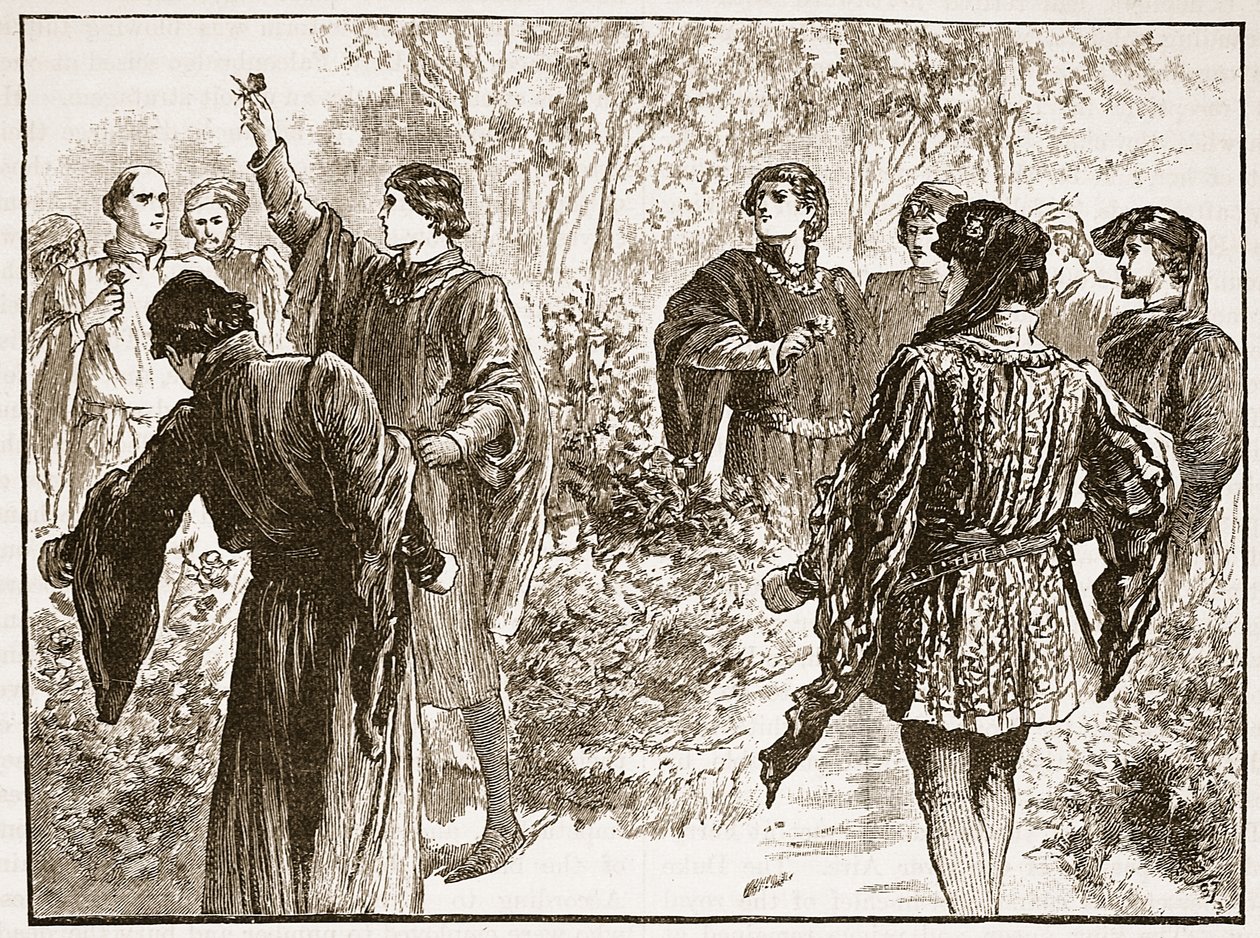 La lite nei giardini del Tempio, illustrazione da Cassells Illustrated History of England da English School