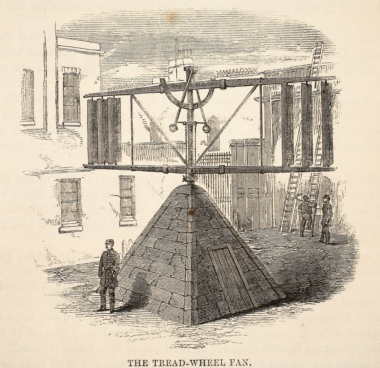 La ruota a pale, illustrazione da Le Prigioni Criminali di Londra e Scene dalla Vita Carceraria di Henry Mayhew e John Binny, pub. 1862 da English School